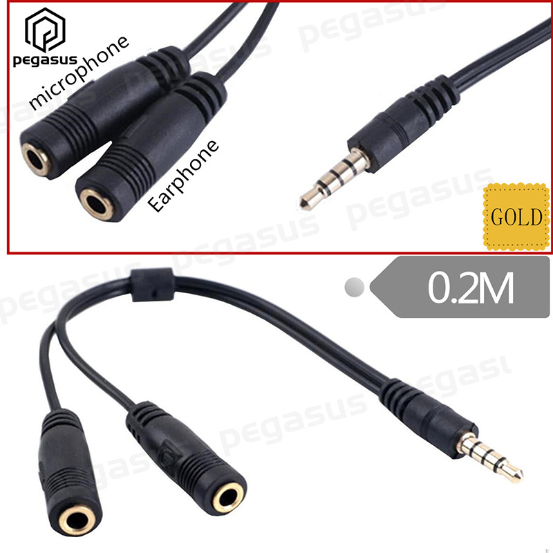 Câble Audio stéréo TRRS DC 3.5mm, 2 pôles mâle vers 2x3.5mm, pour Microphone d'ordinateur, 20CM