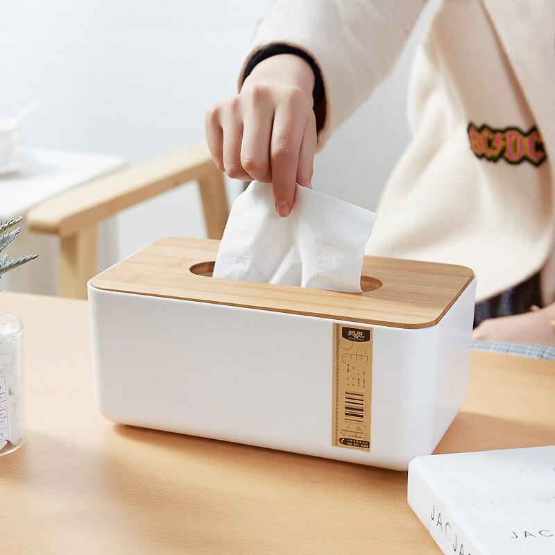 Boîte de rangement de mouchoirs en bois de bambou, boîte de rangement de mouchoirs en plastique rond pour salon hôtel bureau, porte-rouleau de papier toilette