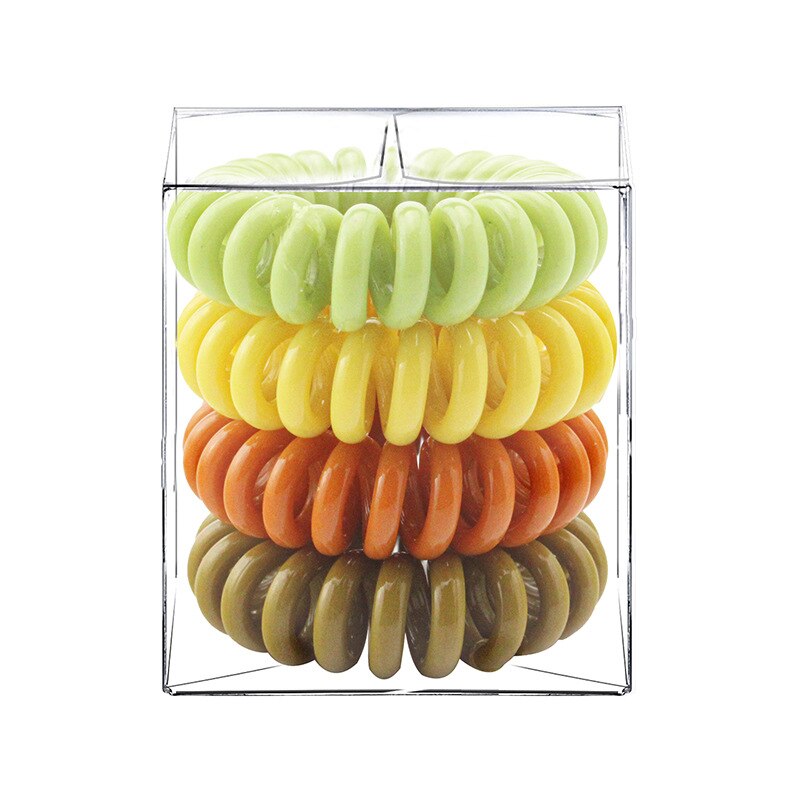 4 Pcs/Box Telephone Wire Elastic Hair Rubber Bands Transparent Spiral Hair Ties Rings Gum for Women Girls Hair Accessories: 9