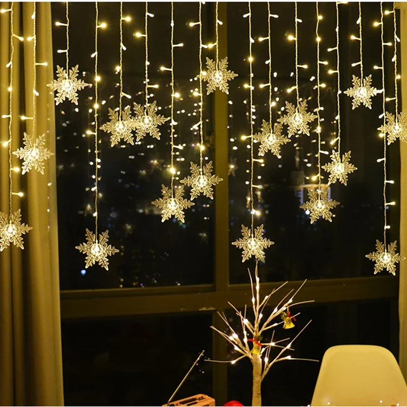 3,5 m Weihnachten Schneeflocke führte Lichterketten blinkende Lichterketten Vorhang Lichter Phantasie Party Neujahr Dekoration