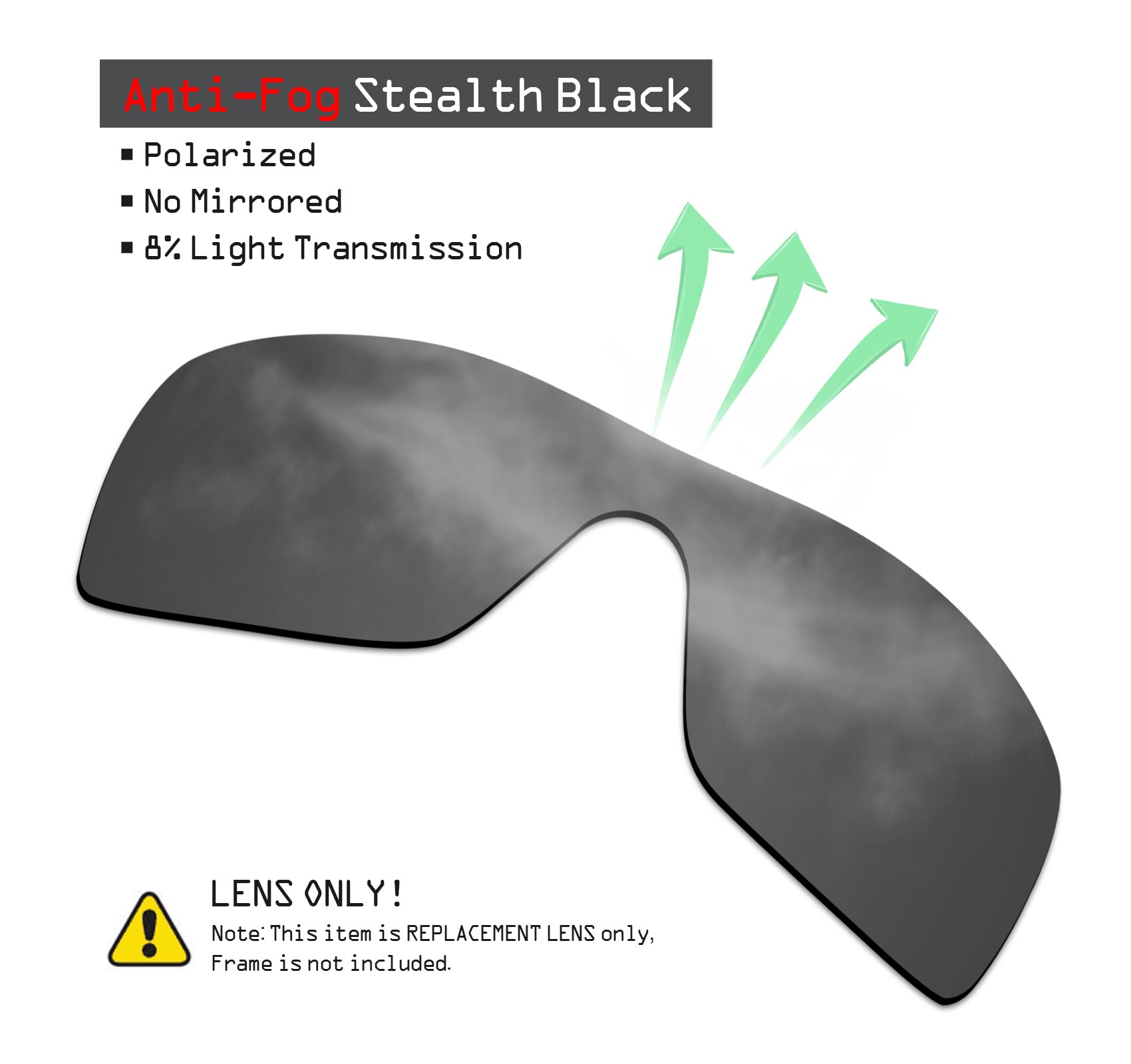 SmartVLT Polarized Replacement Lenses for Oakley Batwolf Sunglasses - Multiple Options: Anti Fog Black