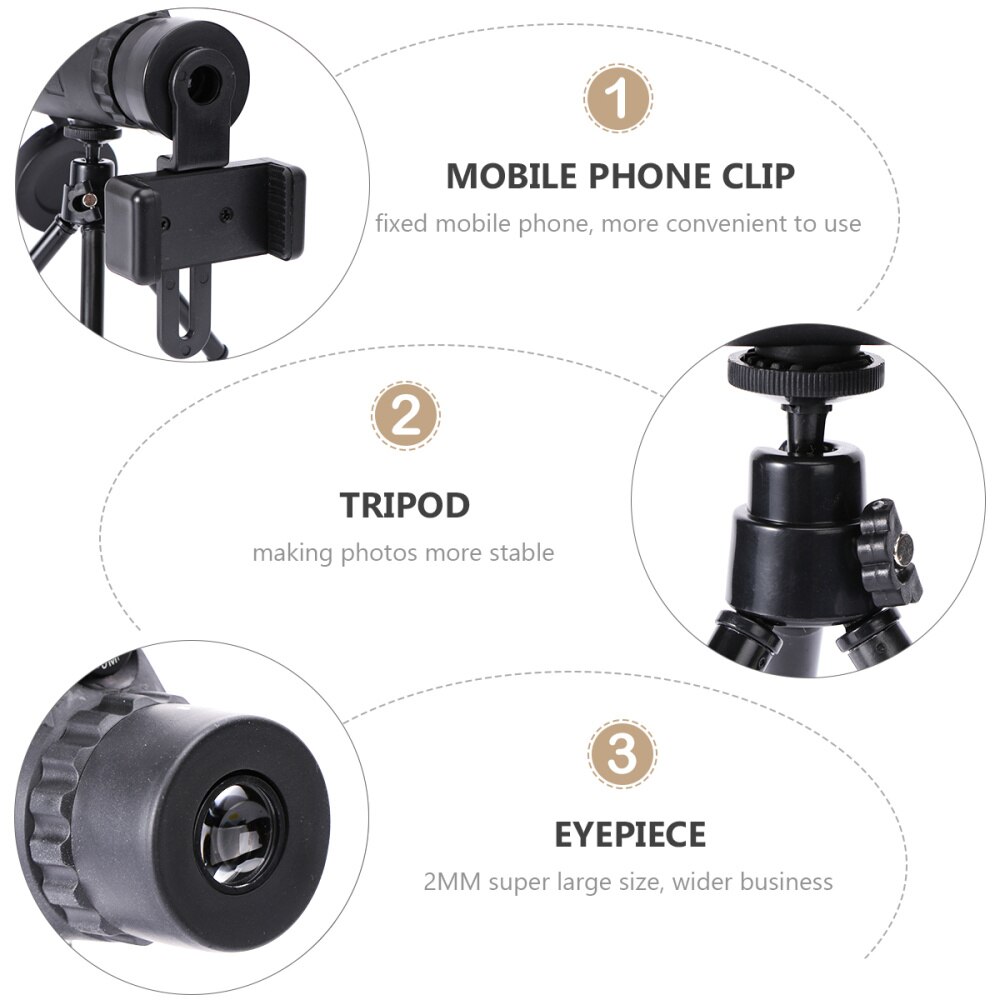 Smartphone mobiele telefoon 50 x 60 monoculaire telescoop, kijker met statief, beugel, HD volledig optische lens, groothoek, waterdicht schokbestendig voor kamperen, vogels kijken