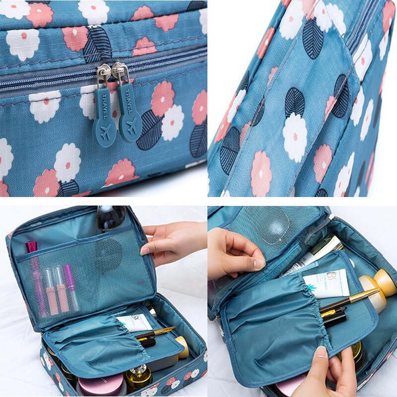 Bolsa con cierre para cosméticos de mujer, bolsa de maquillaje portátil, resistente al agua, organizador multifunción, neceser de viaje para neceser