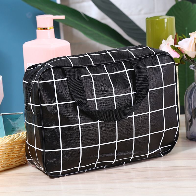 Neceser grande de viaje para mujer, bolsa de maquillaje colgante para baño, almacenamiento informal, negro y gris: 2