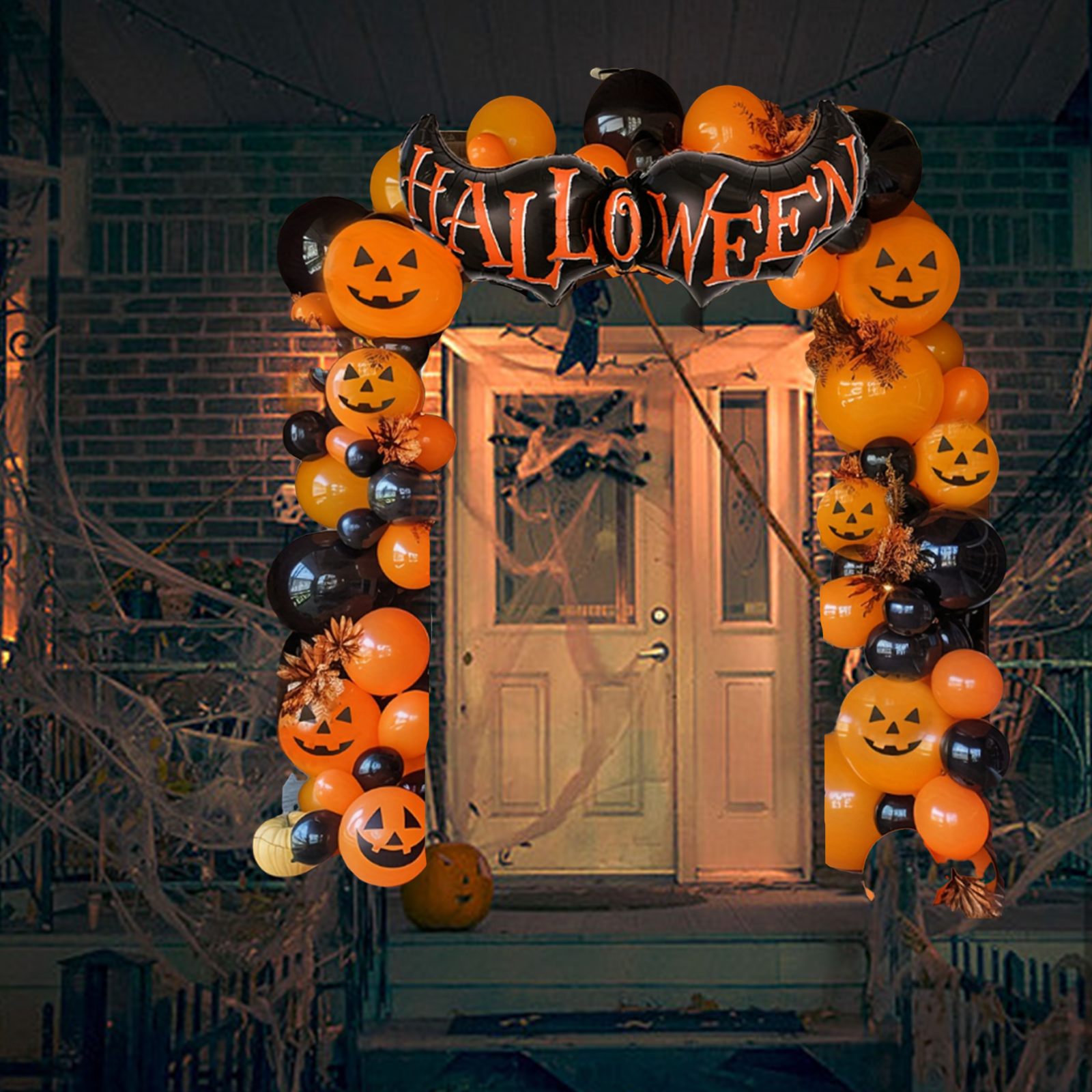78 Uds globo de Halloween arco globo negro naranja cara sonriente gran globo de alas de Halloween decoración de de Halloween globo: LASER