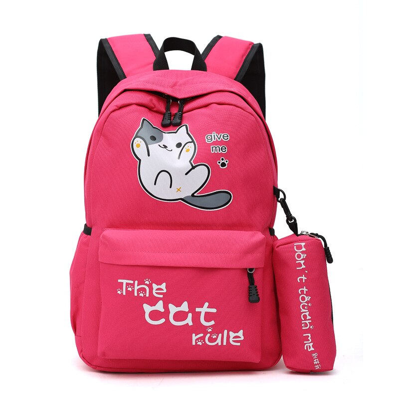 Leuke Cartoon Kat Schooltassen Tiener Meisjes Rugzak Voor Vrouwen Schooltas Effen Nylon Student Schooltas Tiener Casual Boekentas: Rood