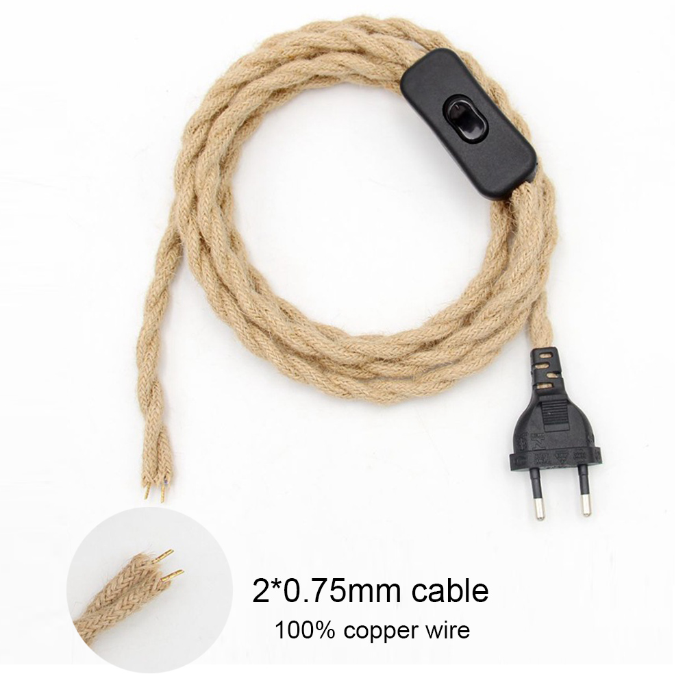 Genixgreen DIY Cable trenzado Base de lámpara cuerda Cable eléctrico 2 núcleos 2M 3M E27 enchufe de la UE enchufe de plástico Vintage ON OFF Cable de interruptor: Azul / 2G11