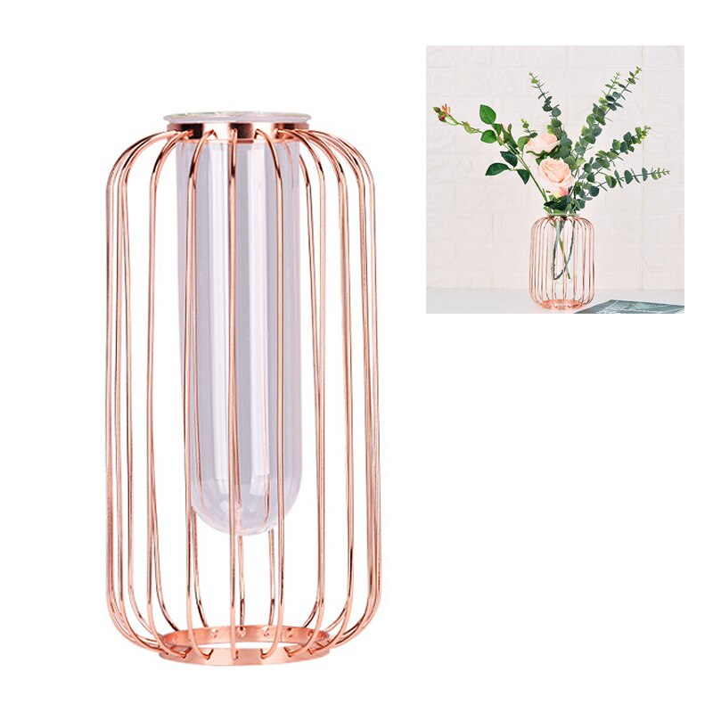 nordisch Stil Glas Vasen Rose Gold Metall Gestell Blume Pflanzer Errarium Glas Dekoration Vase Herzstück für Heimat Sekretariat: Rose Gold L