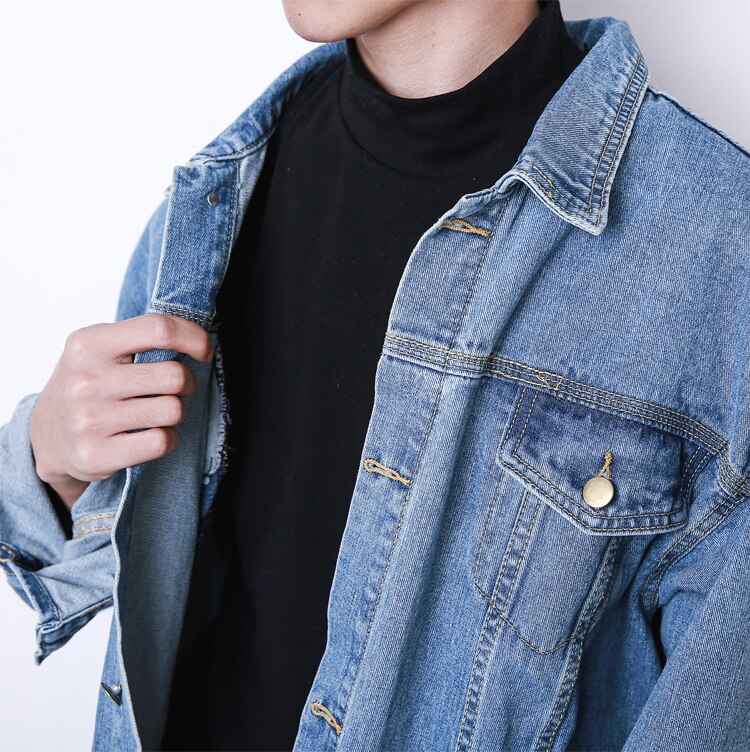 Sólido denim jaqueta masculina lapela único bolso breasted primavera outono respirável moda casual masculino lavável simples casaco