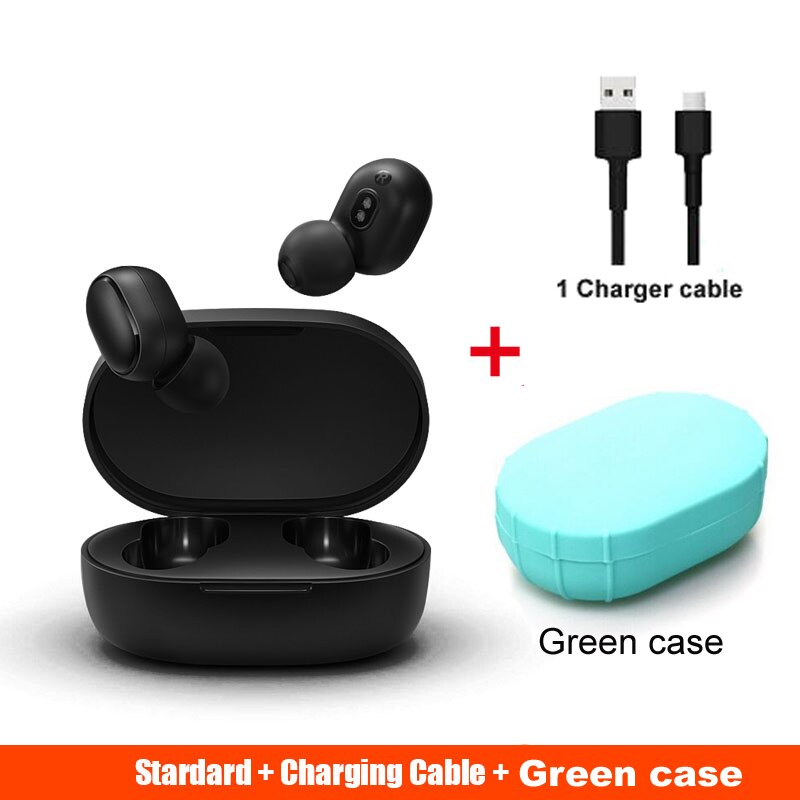 Xiaomi mijia AirDots VS Redmi Airdots bluetooth earphones TWS AirDots Earphone headset earbuds smart AI Control headsets: add green case cable