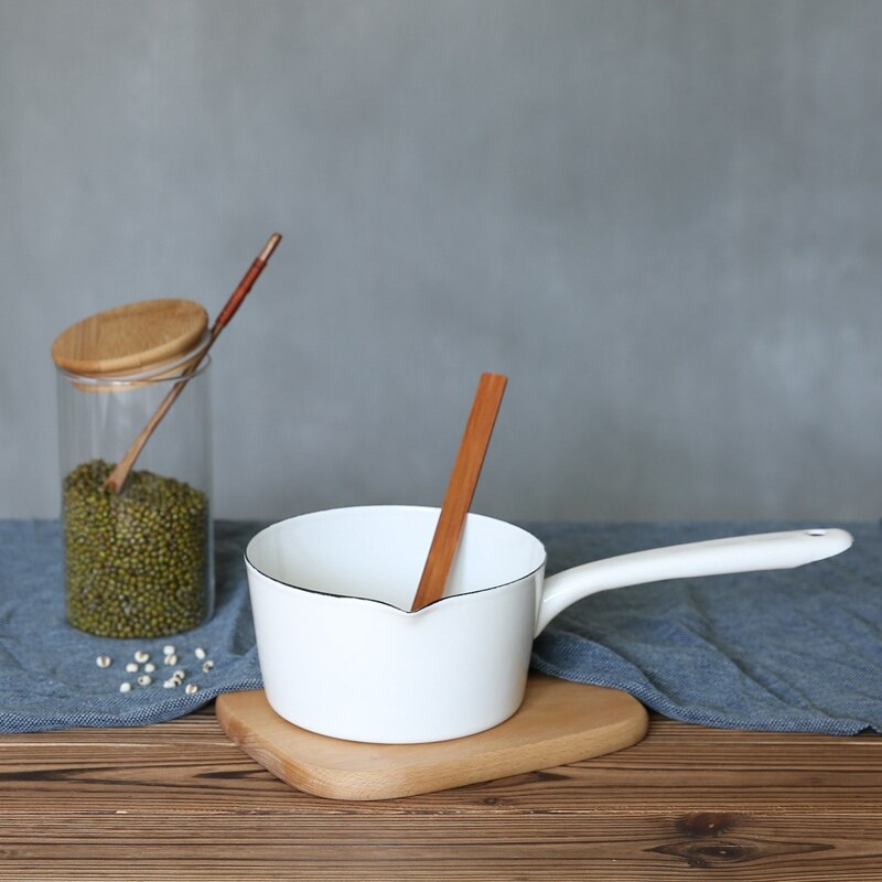 Olla de cocina de cerámica blanca de estilo japonés 1.3L, olla de cocina, sartén para comida de bebé, cacerola con mango largo para una persona