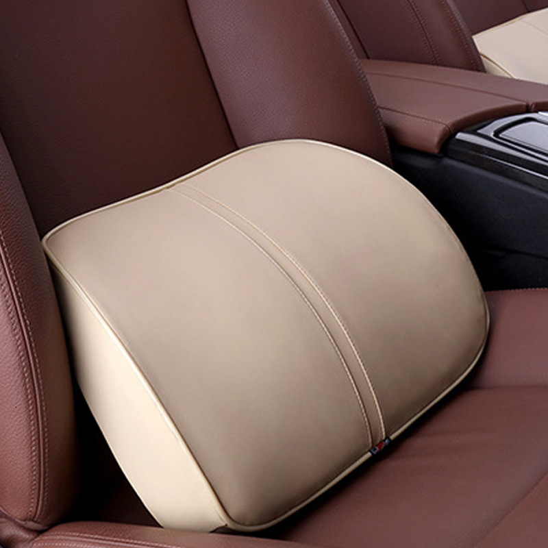 Car Seat Headrest Pillows Waist Back Support Cushions Set Memory Foam Black PU Leather Neck Rest Pad Auto Styling Accessories: 1Pcs Beige Waist