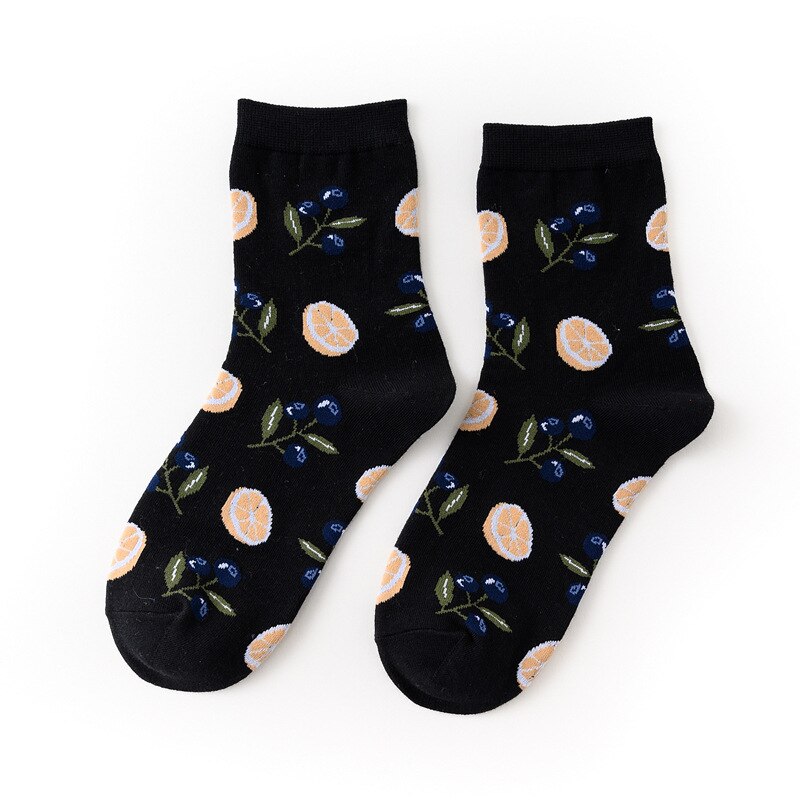 Avocado Pineapple Blueberry Banana Lemon Cartoon Socks Funny Women Casual Short Personality Socks Happy Cotton Fruit Socks: blueberry