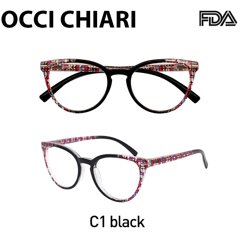 OCCI CHIARI, gafas de luz azul, Marcos cristal óptico gafas Vintage para mujer, gafas de ordenador transparentes, gafas graduadas para miopía, Marco óptico: C1 black