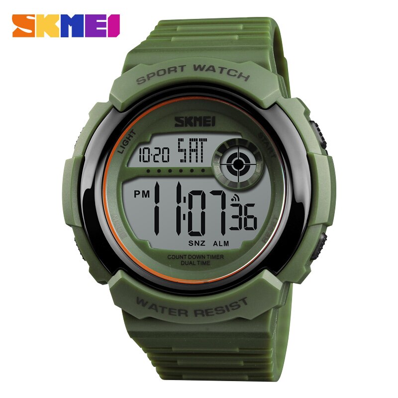 SKMEI Casual Sport Watch Men 5Bar Waterproof Chronograph Watches Alarm Clock Digital Watch Relogio Masculino 1367: white green watch