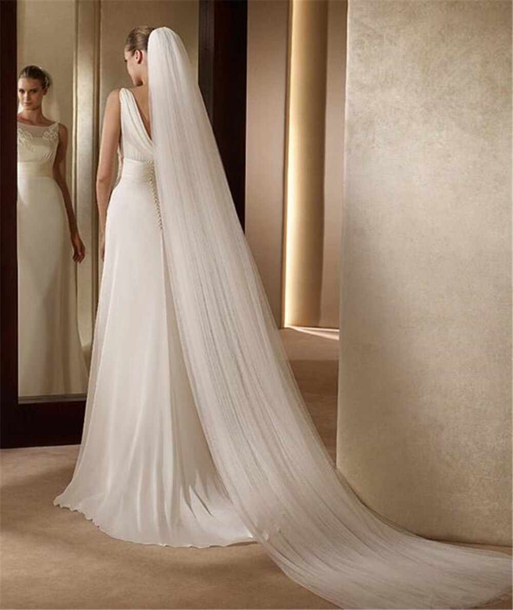 Velo de novia de 5 metros de largo, velo de novia de Color blanco marfil suave con peine de 2 capas, accesorios de boda