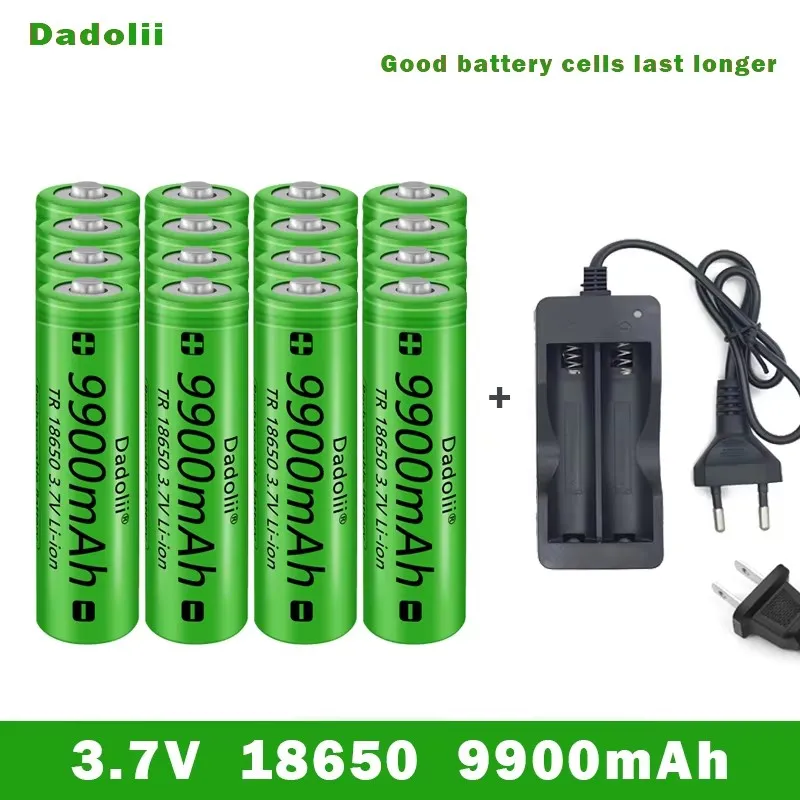 18650 bateria recarregável 3.7v 18650 9800mah capacidade li-ion bateria recarregável para lanterna tocha bateria + carregador: Prateado