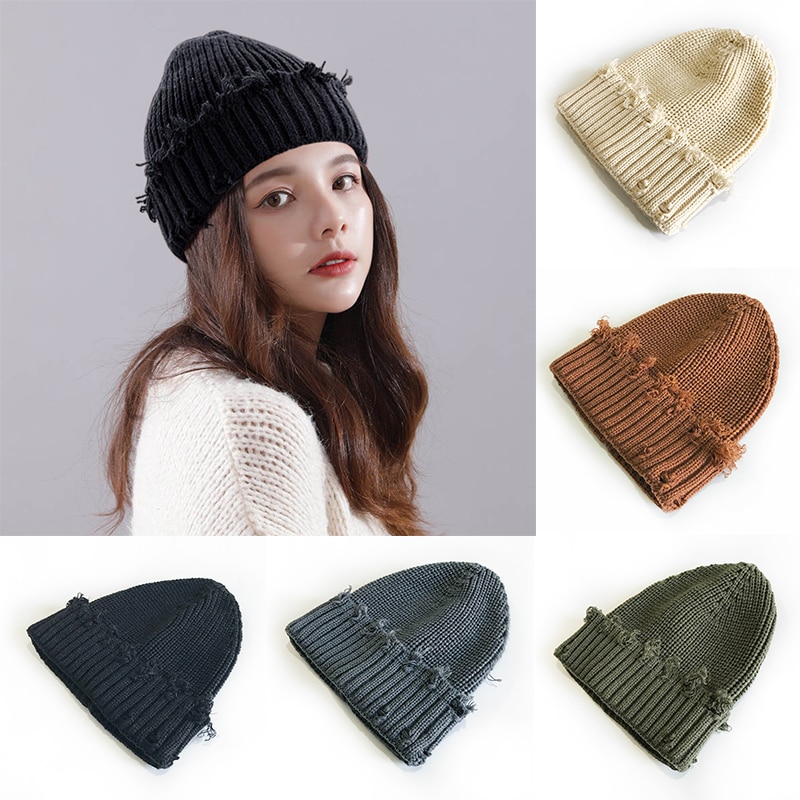 Gat bedelaar gebreide muts retro winter herfst dames heren pet mutsen effen kleur persoonlijkheid unisex mutsen eenvoudig warm gorras