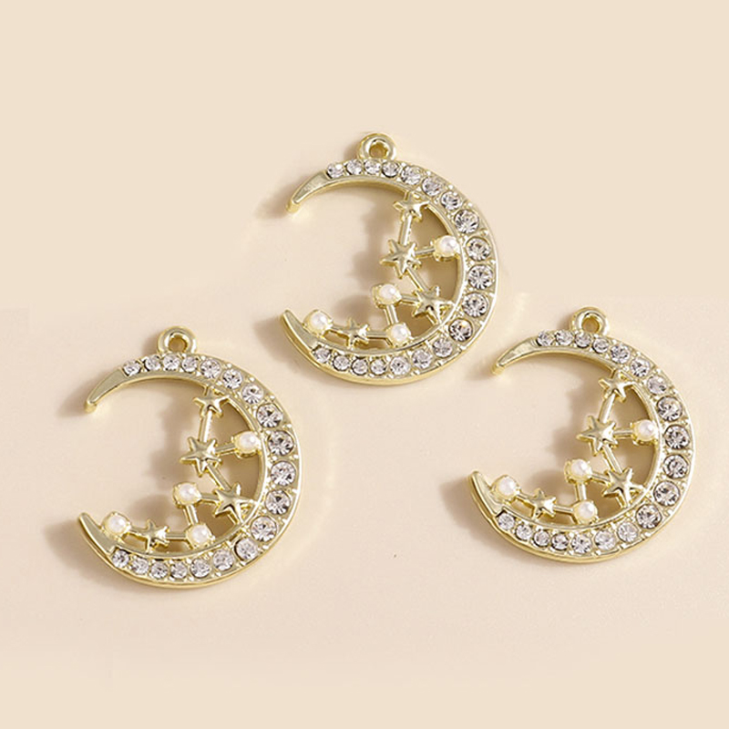 Leslie 5 Stuks Prachtige Gouden Zilveren Kleur Kristal Halve Maan Sterren Bedels Voor Oorbellen Armband Ketting Diy Sieraden Hangers: Champagne goud