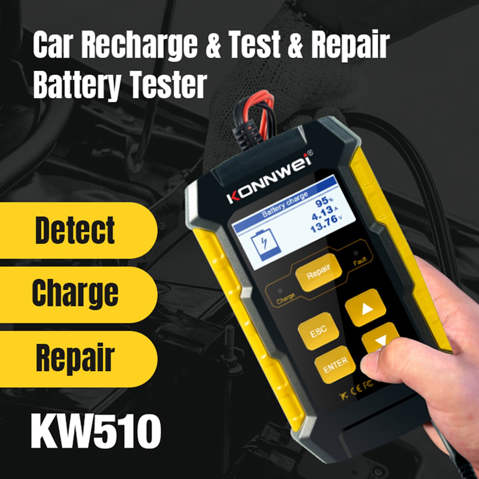 KONNWEI KW510 Car Battery Chargers Battery Tester ... – Grandado