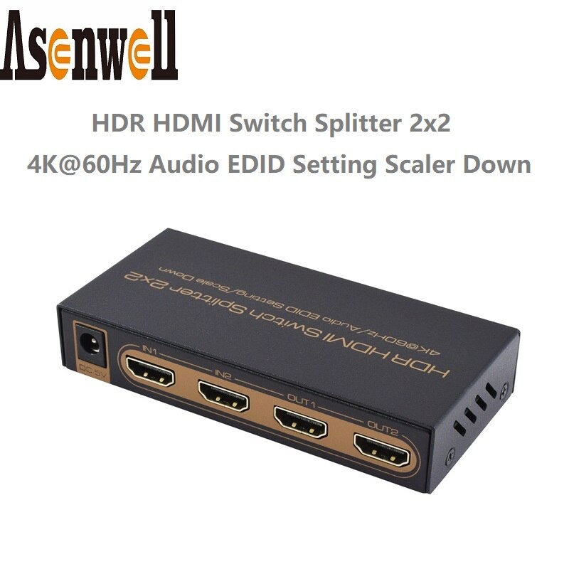 HDMI Switch 4K@60Hz 2 In 2 Out Switcher Matrix Hub HDR UHD HDCP2.2 Audio EDID Setting Scaler Down 1080P HDMI Splitter for TV BOX