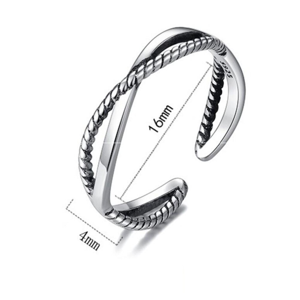 925 Sterling Silver Ring Woman Jewelry Retro Simple Thai Silver Adjustable Interwoven Hollow Ring