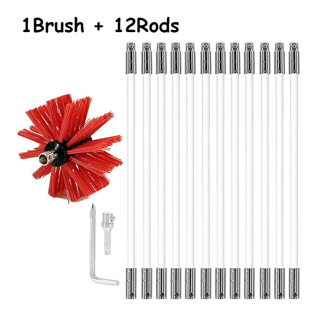 Lange Handvat Flexibele Pijp Staven Met Nylon Borstel Voor Schoorsteen Cleaner Borstel Schoon Rotary Sweep Systeem Haard Kit Rod Tool set