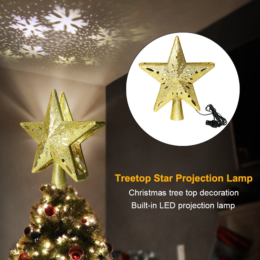 Juletræ ledet snefnug projektion lampe træ topper dekoration førte belysning batteridrevet xmas træetop hjem butik