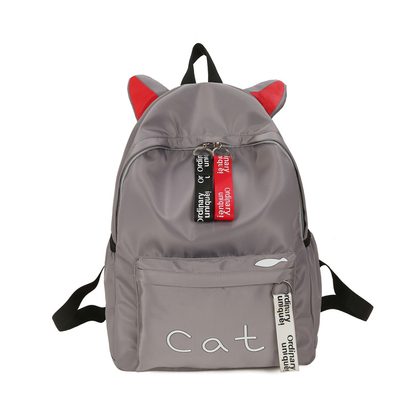 Teens Women Backpack Schoolbag for Girls Teenage pink School Bags Cute Cat Ears Nylon Back Pack Female Book Bag Casual: Gray