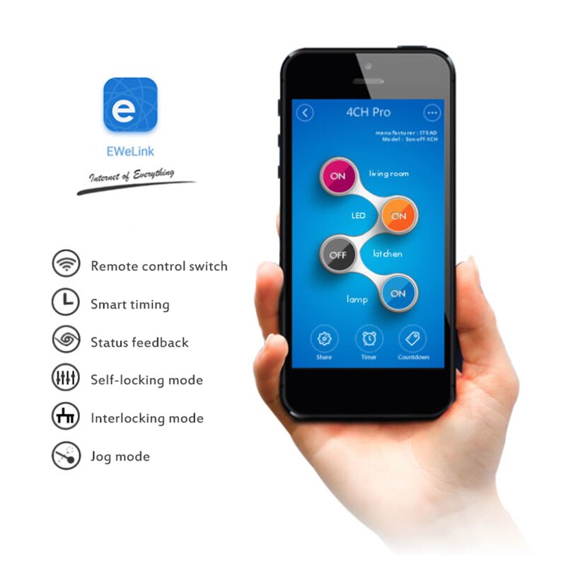 Sonoff 4CH R3/4CH PROR3 WiFi Smart Switch 4 Gang Wireless Switch Countdown Timing Remote Control Home Automation Via Ewelink APP