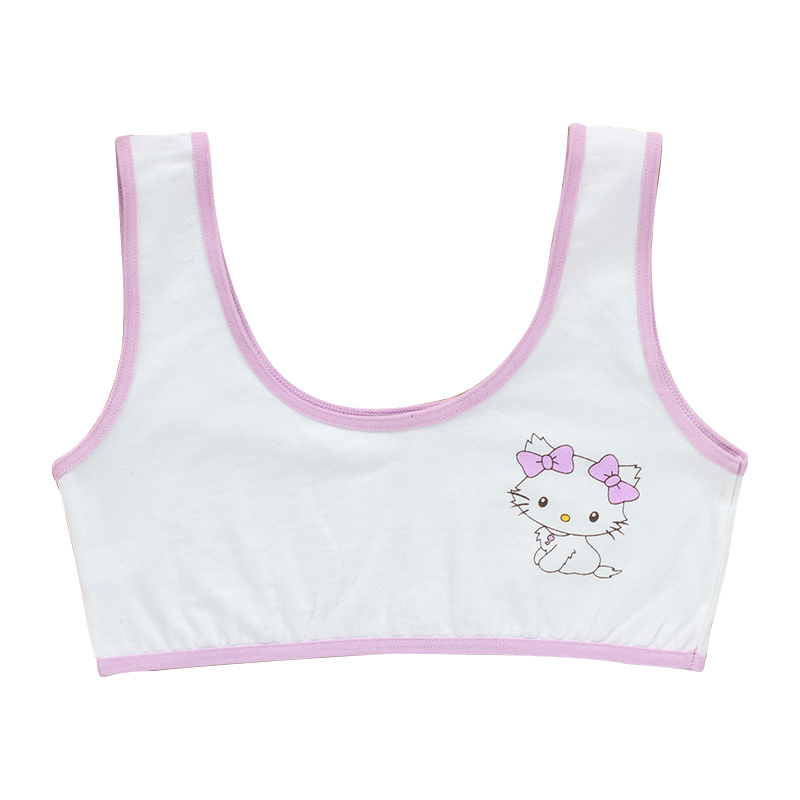 [B214] reggiseni per ragazze siere intimo simpatico gatto cotone reggiseno per bambini Adolescente reggiseni da allenamento per ragazze traspirante top per ragazza Crop: Purple