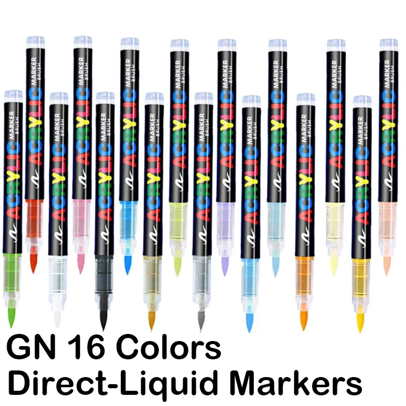 16 Farben Acryl-Marker, Pinselstifte für Stoff, Felsmalerei, Stein, Keramik, Glas, Leinwand, DIY, Kartenherstellung, Kunstbedarf