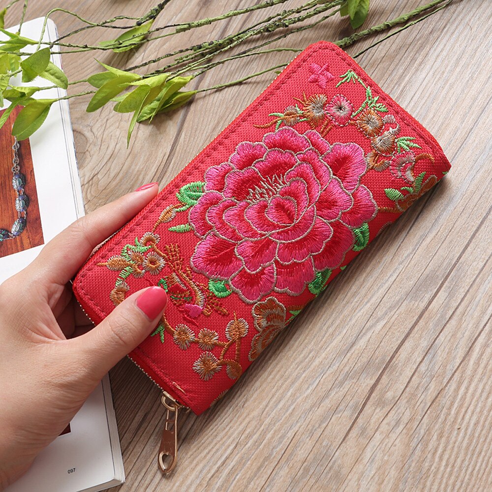 Aelglacial femmes portefeuille femmes unique Pull broderie Style ethnique portefeuille carte sac monnaie sac Long portefeuille porte-carte