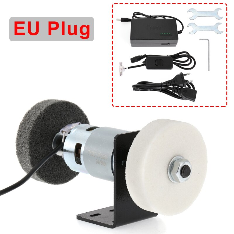 Mini Electric Polisher Machine 7 Speed Adjustable Metal Wood Grinder DIY Micro Knife Edges Sharpener Cutter 2 Wheels: green