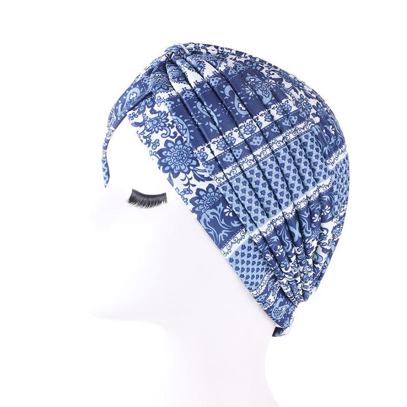 Gorro plisado de la India para mujer, gorro para el quimio, musulmán, para la caída del cabello, pañuelo para la cabeza, cubierta, gorros islámicos, turbante árabe: Navy Blue