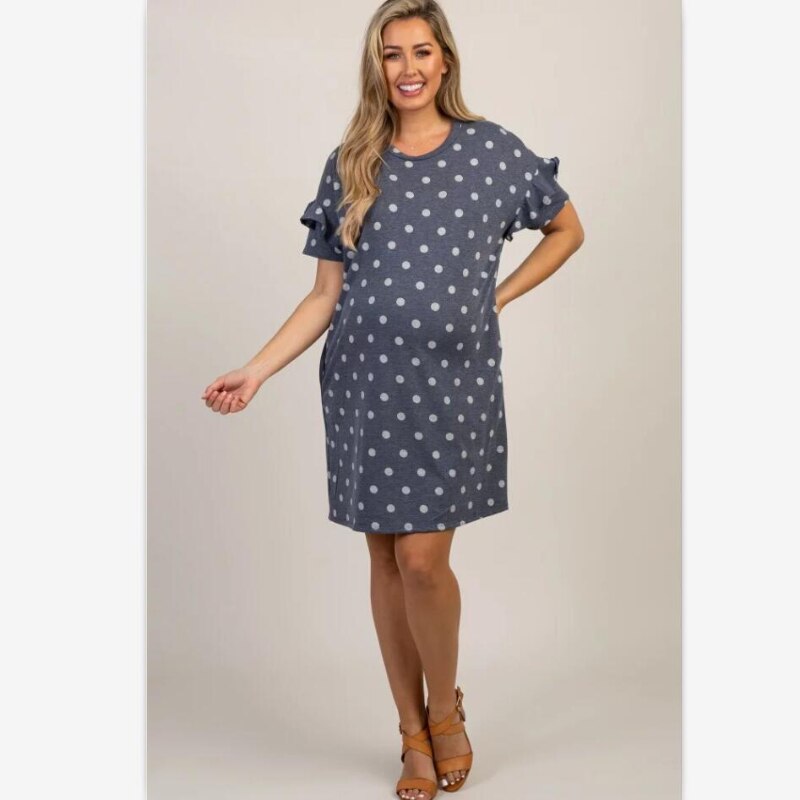 Pregnant Dress Short Sleeve Round Neck Short Sleeve Dress Polka Dot Maternity Dress Maternity Dress Nursing Dress
