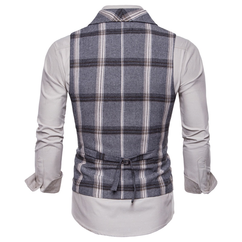 Ffxzsj klassisk rutete dressvest herre slank passe dobbelspent Vest Vest herre virksomhet bryllup røyking Vest gilet homme