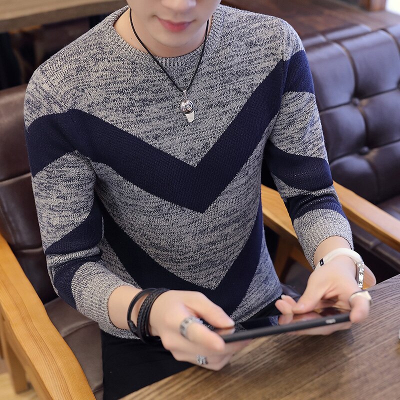 Winter winter au sweater herre stribe pink rød sweatre slim fit pullover herre strik herre strik tøj med o-hals