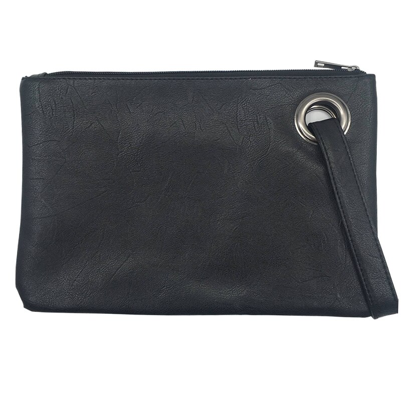 nouvelle femme sac pochette Simple rétro dames sac à main grande capacité pochette fermeture éclair enveloppe sac: Black