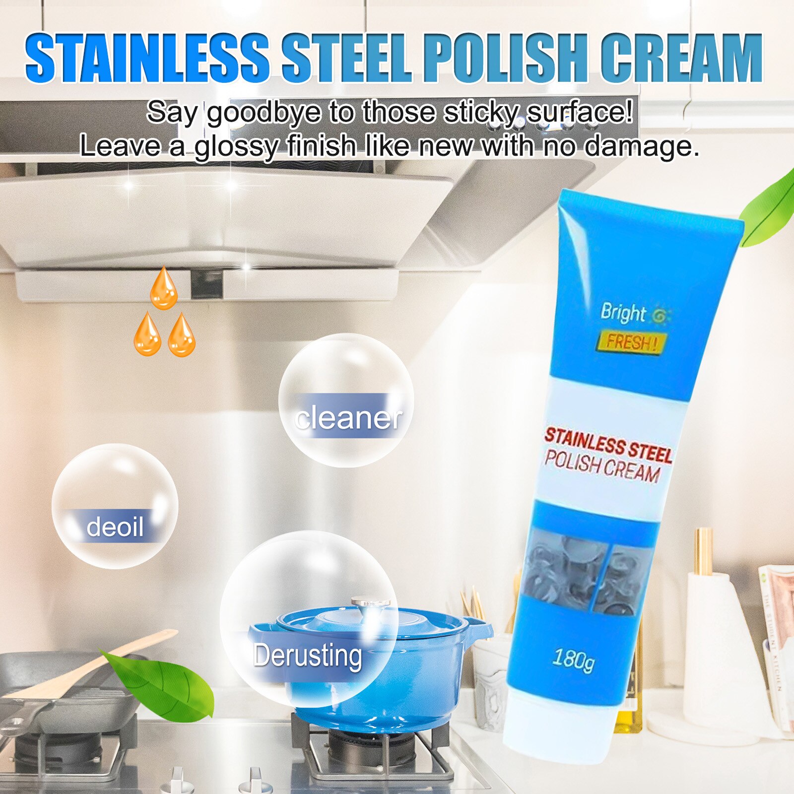 1pc stainless steel cleaning paste kitchen utensil polishing paste metal removal stainless steel grease polishing paste чистый
