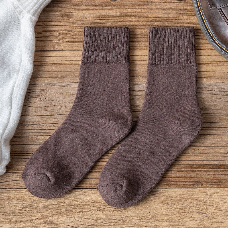 Winter warme damessokken effen kleur badstof dikke sokken dames 1 paar/verpakking: Bruin