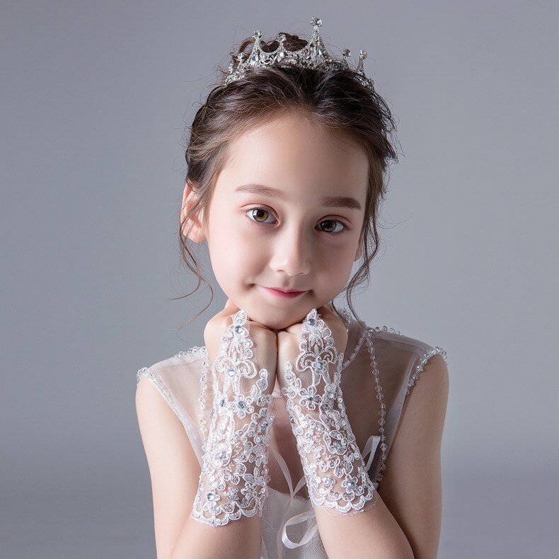 Guantes de Boda sin dedos, rojos y blancos, encaje con cuentas para accesorios de boda para novia puesta en escena: White