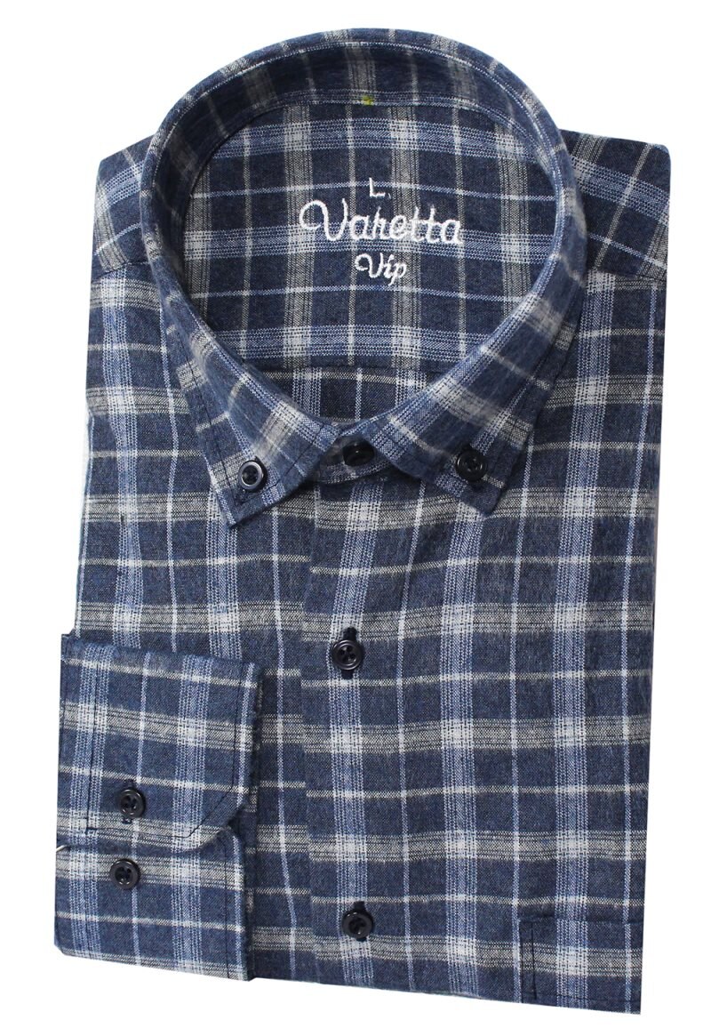 Wool Flannel Casual mens shirt Long Sleeve Winter Blue Shirt Pure Cotton Blue Male Shirts Brand Fahion Turkey Varetta