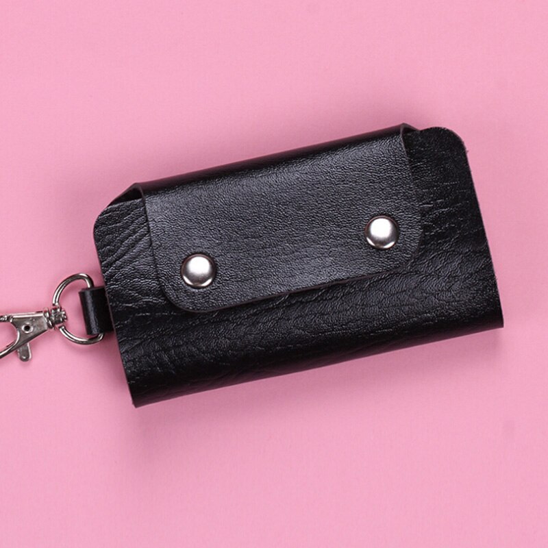 Key Wallets for Women Men 6 Rings Keys Holder Organizer Manager Faux Leather Buckle Key Wallet Purse Car Keychain for Women Men: Black