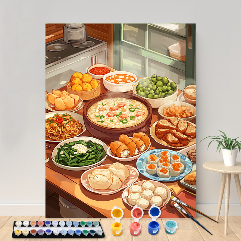 Maling etter tall kinesisk frokost akrylmaling lerret portrett familie barn foto jul: Plomme / 40 x 60cm