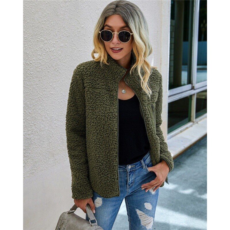 Autumn Winter Women Fleece Jackets Windproof Thick Warm Soft Plush coat Outdoor Camping Climbing Hiking Tekking Sports Jackets: Green / S