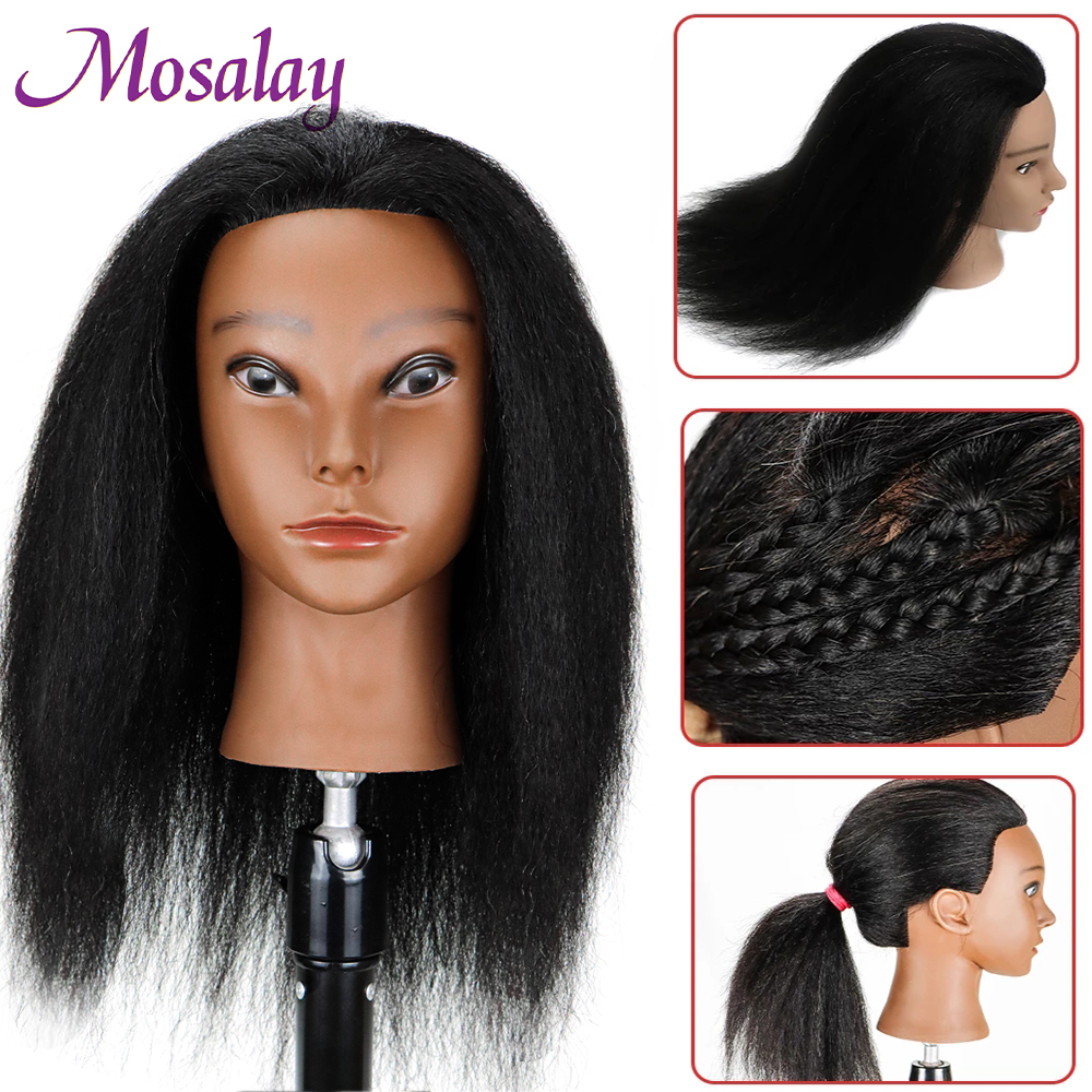 Afro Traininghead głowa manekina z ludzkimi włosami manekin lalka fryzjerstwo głowy treningowe Salon głowa manekina do zaplatania włosów