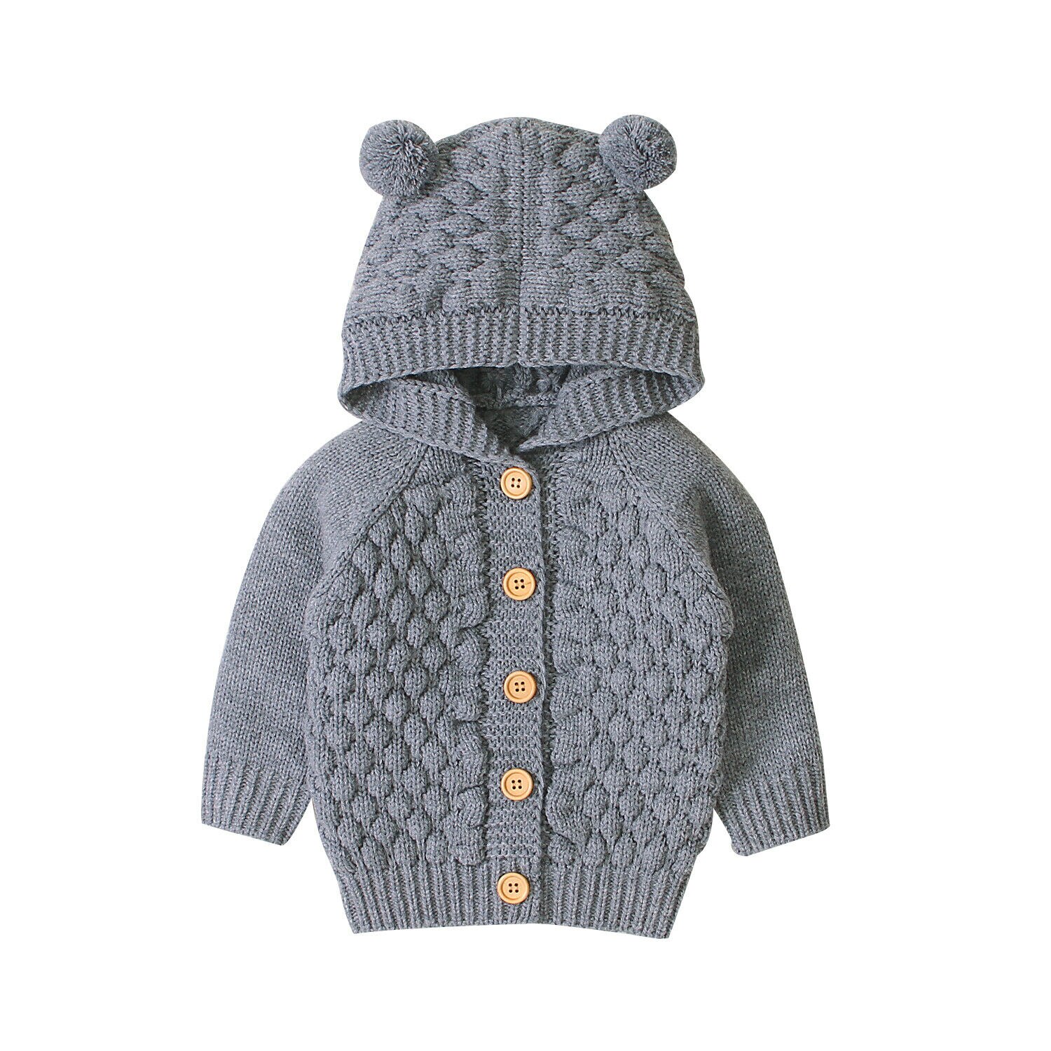 Peuter Baby Kids Jongen Meisjes Gebreide Jas Jas Oor Hooded Uitloper Winter Blouse Trui Gebreide Truien Vest Warme Kleren: Grijs / 24M