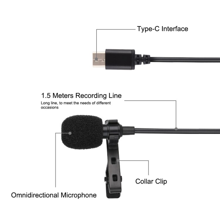 1,5 m Metall Omnidirektionale Mikrofon Krawatte Clip Mikrofon Mini Audio- Mic für Laptop praktisch