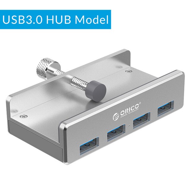 Orico  mh4pu- p usb hub aluminium ekstern 4 porte usb 3.0 usb splitter med 10-30mm justerbart klip til macbook desktop bærbar pc: Usb 3.0- model